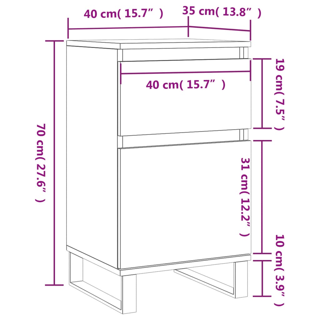 vidaXL Συρταριέρα Γκρι Sonoma 40 x 35 x 70 εκ. από Επεξεργασμένο Ξύλο