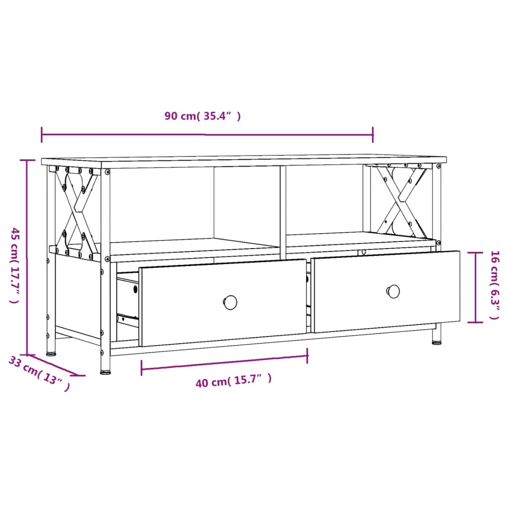 vidaXL Έπιπλο Τηλεόρασης Μαύρο 90 x 33 x 45 εκ. Επεξεργ. Ξύλο / Σίδερο