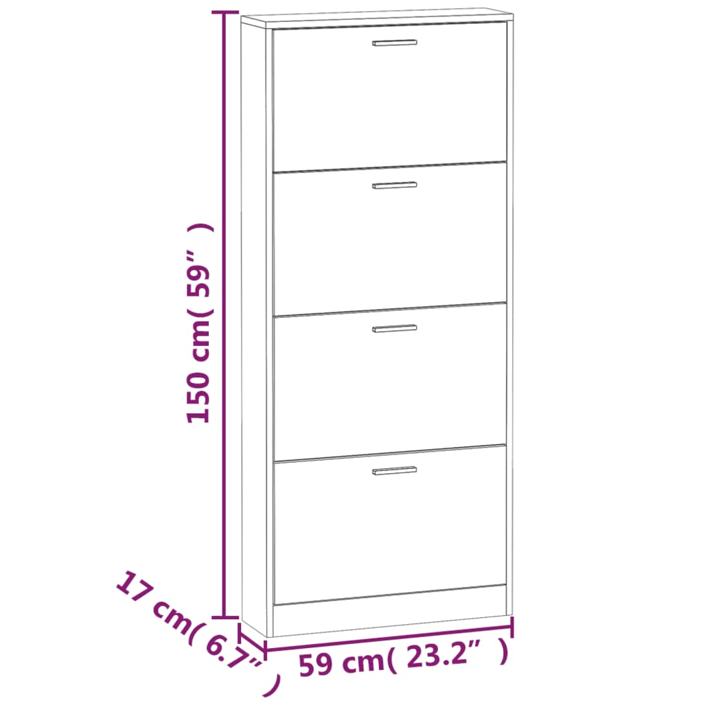 vidaXL Παπουτσοθήκη Χρώμα Δρυός 59x17x150 εκ. από Επεξεργασμένο Ξύλο