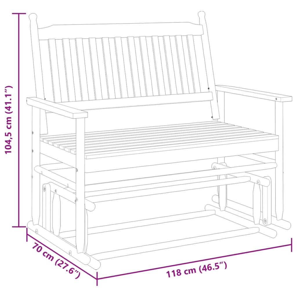 vidaXL Παγκάκι Κουνιστό Γκρι 118x70x104,5 εκ. Μασίφ Ξύλο Λεύκας