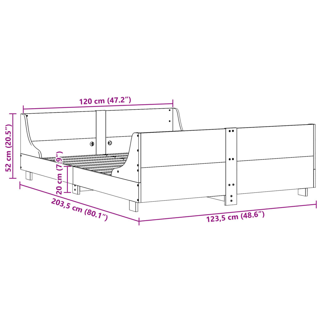 vidaXL Σκελετός Κρεβ. Χωρίς Στρώμα Λευκό 120x200 εκ Μασίφ Πεύκο