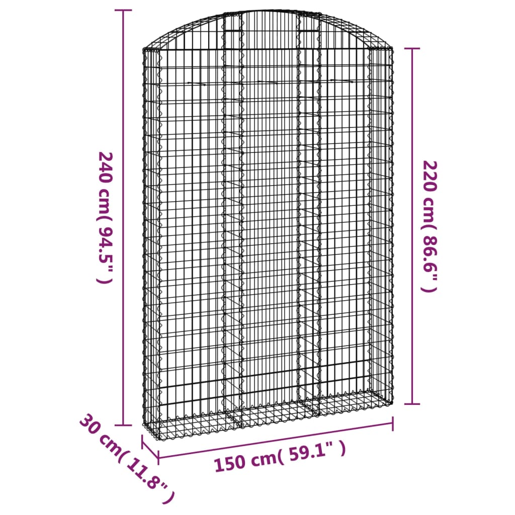 vidaXL Συρματοκιβώτιο Τοξωτό 150x30x220/240εκ. από Γαλβανισμένο Χάλυβα