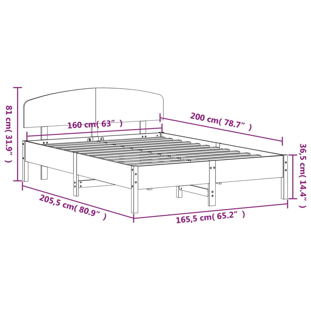 vidaXL Σκελετός Κρεβ. Χωρίς Στρώμα Καφέ Κεριού 160x200 εκ Μασίφ Πεύκο