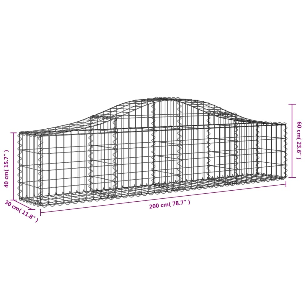 vidaXL Συρματοκιβώτια Τοξωτά 15 τεμ. 200x30x40/60 εκ. Γαλβαν. Ατσάλι