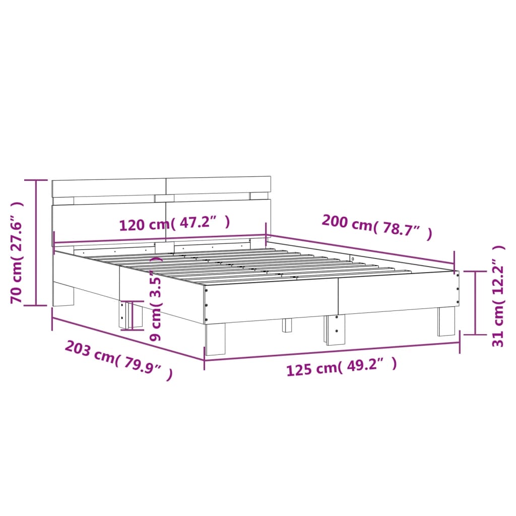 vidaXL Πλαίσιο Κρεβατιού με Κεφαλάρι Γκρι Sonoma 120x200εκ. Επεξ. Ξύλο