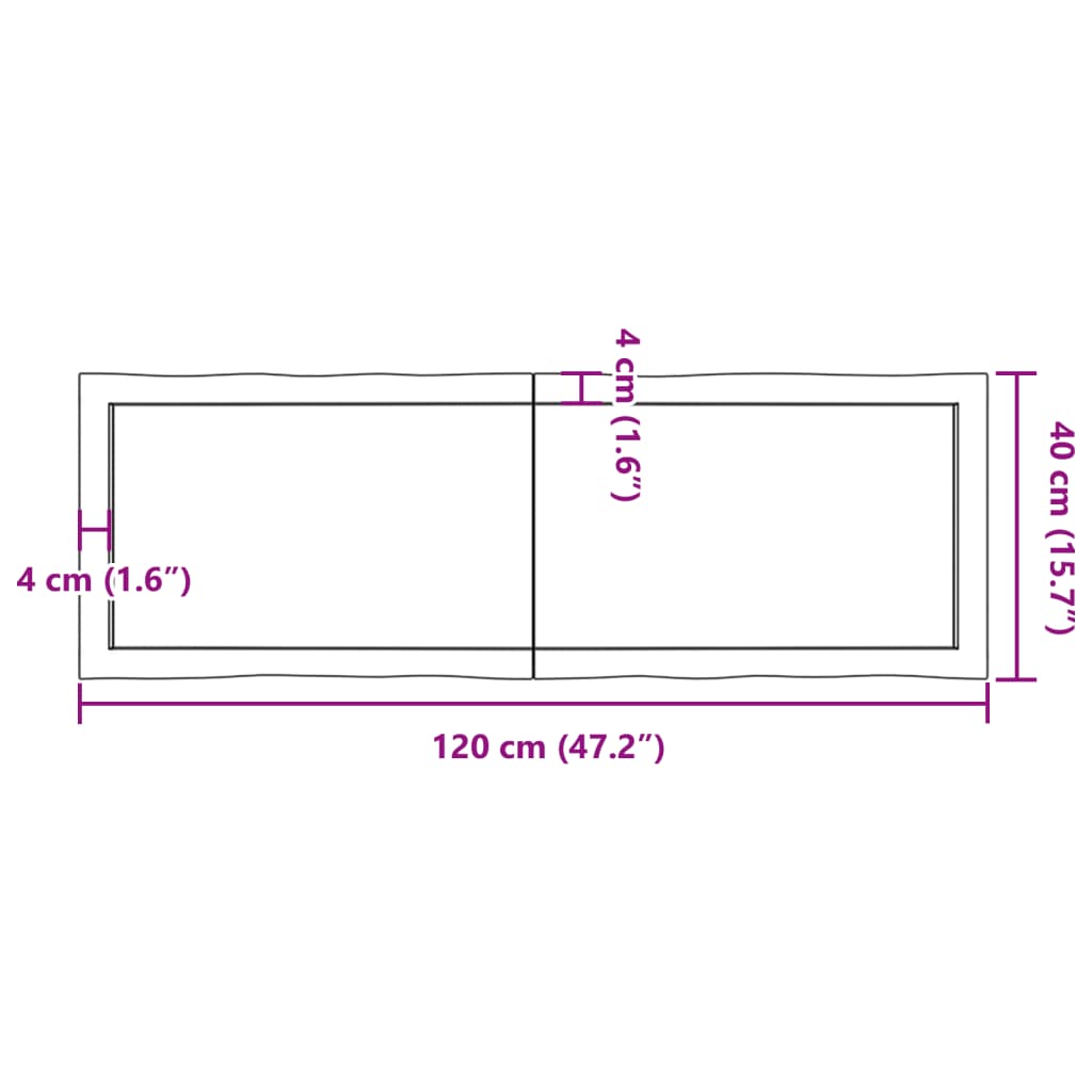 vidaXL Επιφάνεια Τραπεζιού 120x40x(2-4)εκ Ακατέργαστο Μασίφ Ξύλο Δρυός