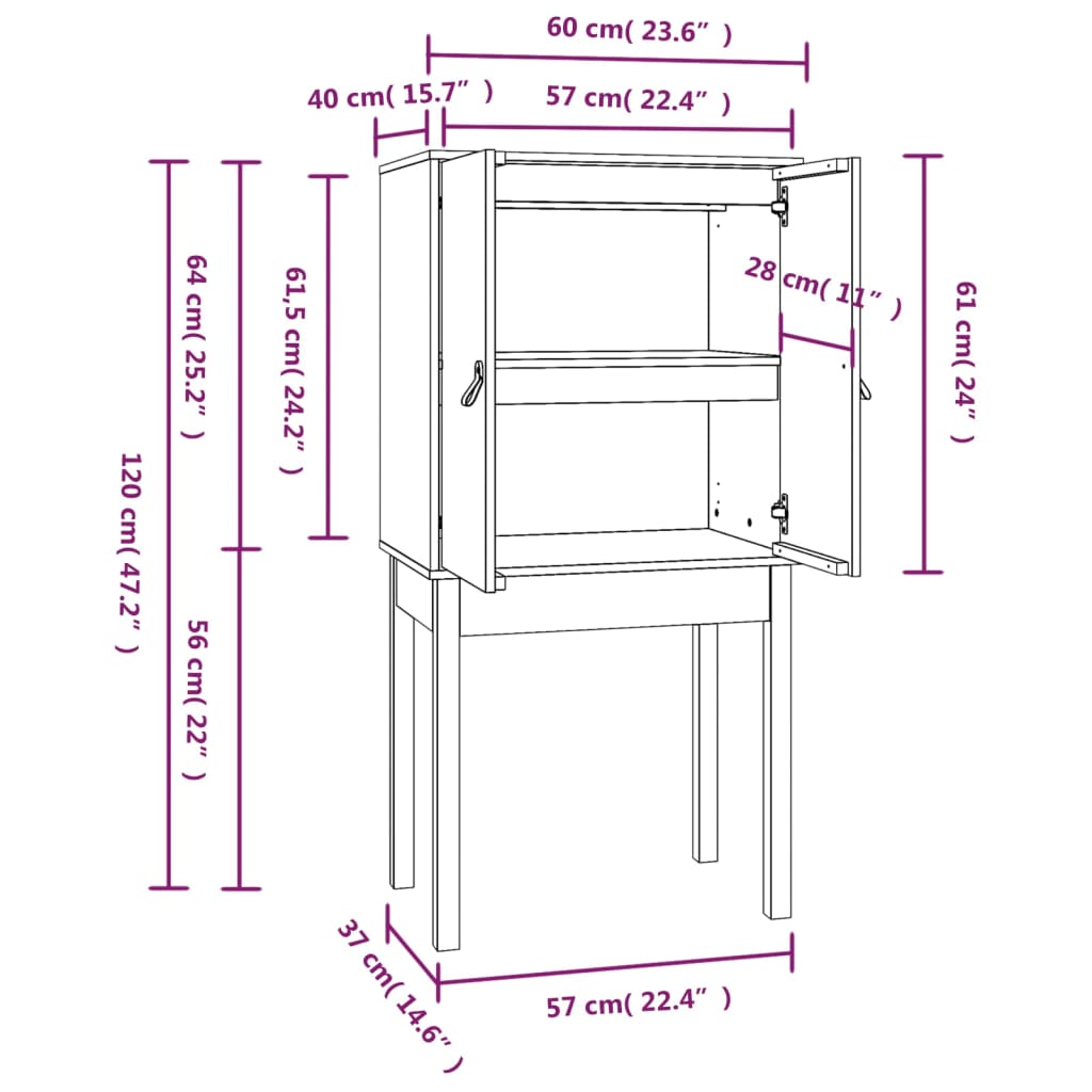 vidaXL Ντουλάπι Ψηλό Γκρι 60x40x120 εκ. από Μασίφ Ξύλο Πεύκου