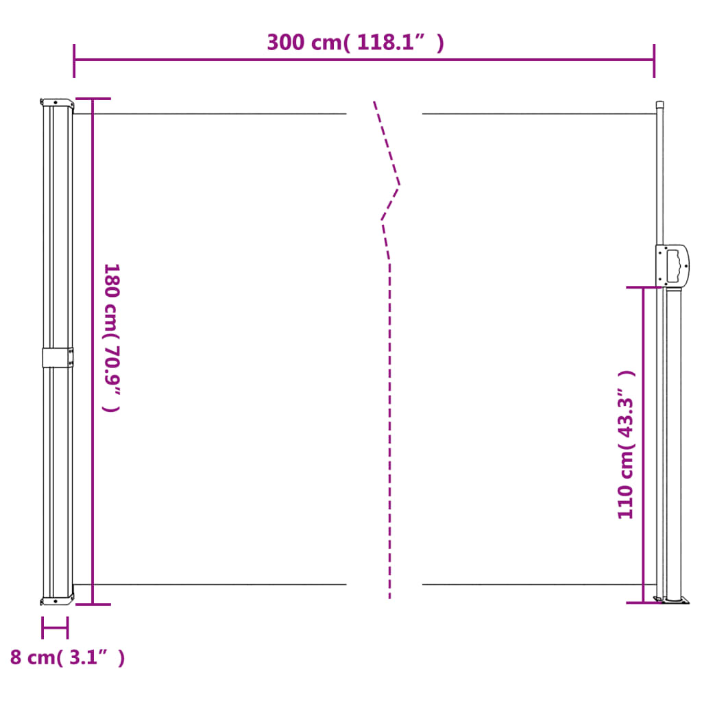 vidaXL Σκίαστρο Πλαϊνό Συρόμενο Μπεζ 180 x 300 εκ.