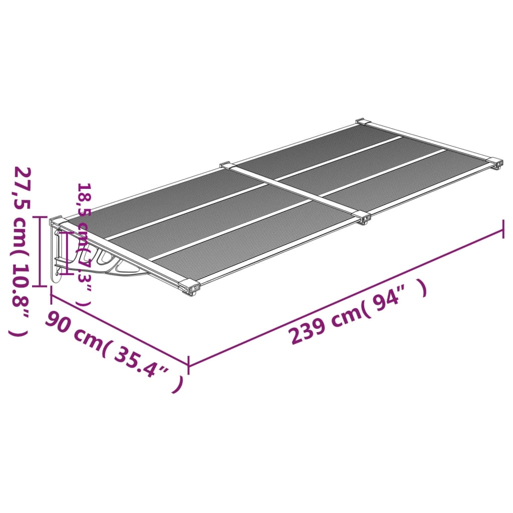 vidaXL Στέγαστρο Πόρτας Γκρι & Διαφανές 239x90 εκ από Πολυκαρβονικό