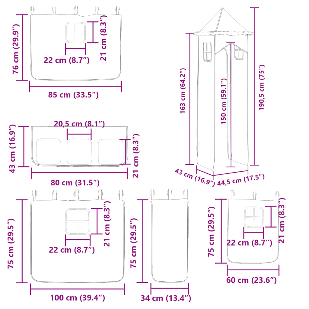 vidaXL Κουκέτα με Τσουλήθρα και Κουρτίνες Ροζ 80x200 εκ.