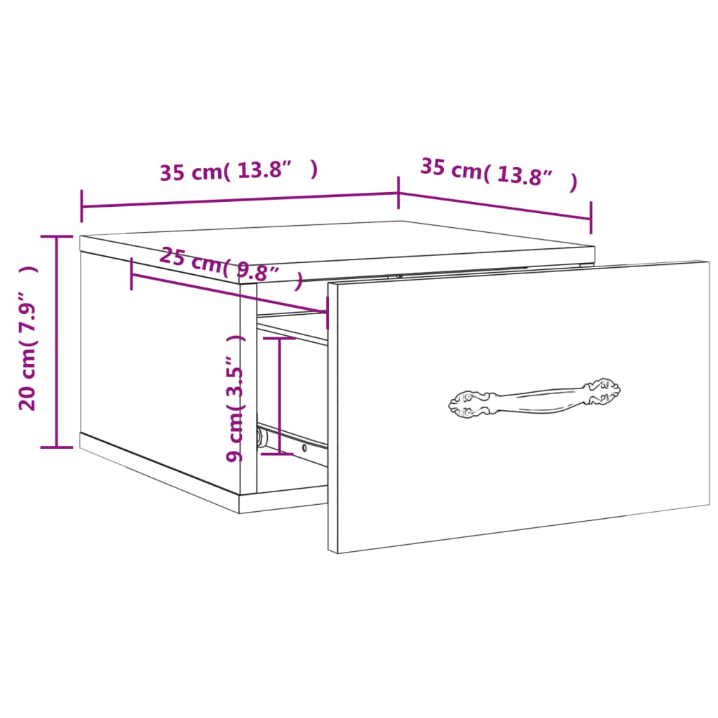 vidaXL Κομοδίνα Επιτοίχια 2 τεμ. Καφέ Δρυς 35 x 35 x 20 εκ.