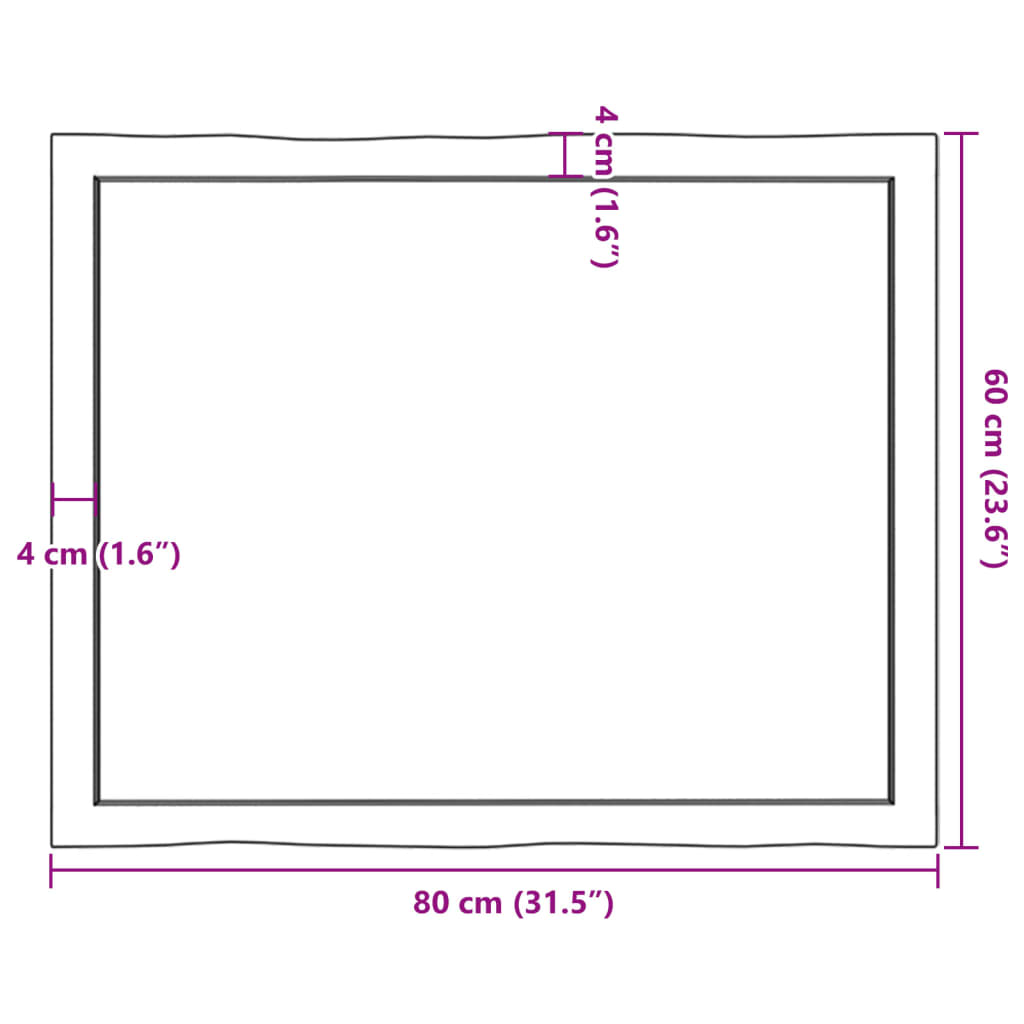 vidaXL Επιφ Τραπεζιού Αν Καφέ 80x60x(2-4)εκ. Ακατέργ. Μασίφ Ξύλο Δρυός