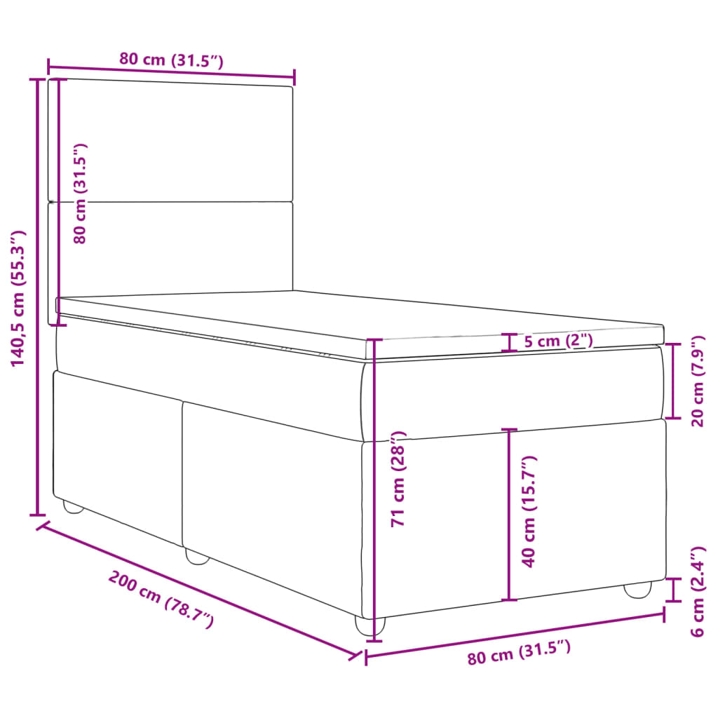 vidaXL Κρεβάτι Boxspring με Στρώμα Σκούρο Γκρι 80x200 εκ. Υφασμάτινο