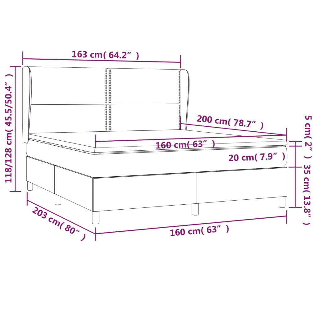 vidaXL Κρεβάτι Boxspring με Στρώμα Λευκό 160x200εκ.από Συνθετικό Δέρμα