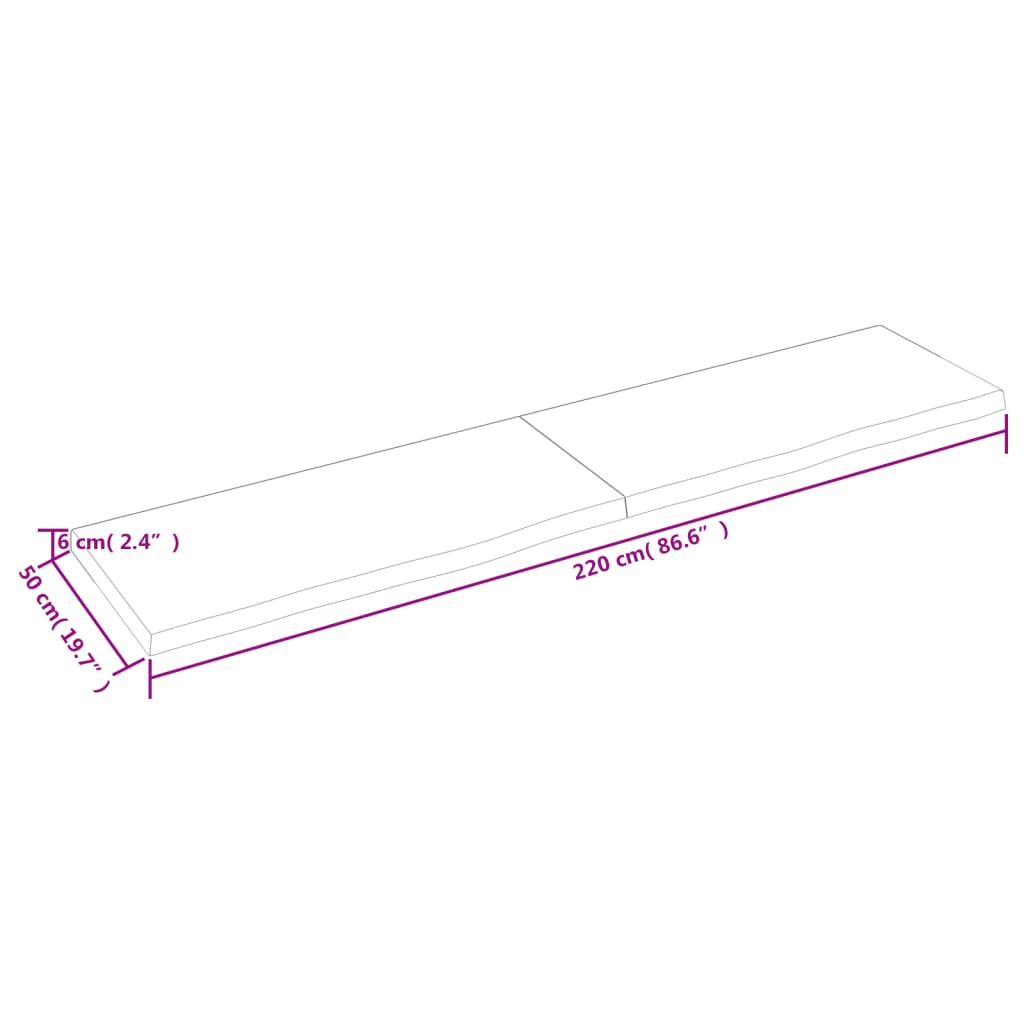 vidaXL Πάγκος Μπάνιου 220 x 50 x (2-6) εκ. από Ακατέργαστο Μασίφ Ξύλο