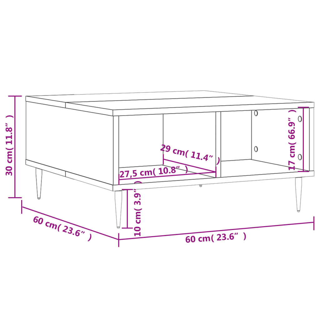 vidaXL Τραπεζάκι Σαλονιού Γκρι Sonoma 60x60x30 εκ. Επεξεργασμένο Ξύλο