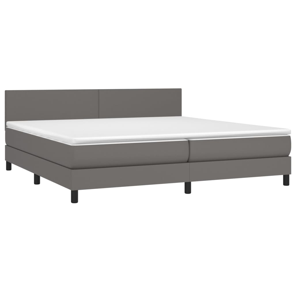 vidaXL Κρεβάτι Boxspring με Στρώμα & LED Γκρι 200x200 εκ. Συνθ. Δέρμα