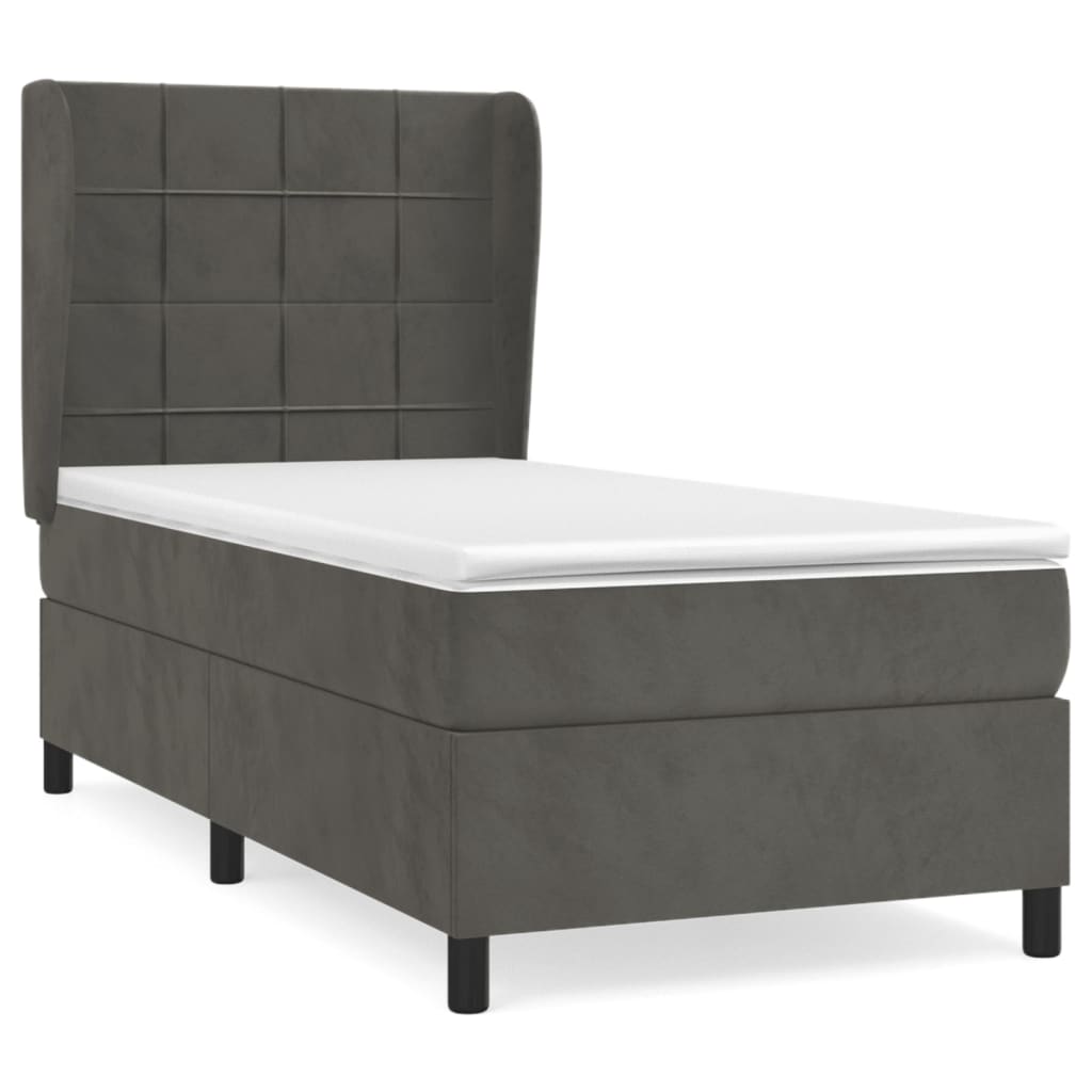 vidaXL Κρεβάτι Boxspring με Στρώμα Σκούρο Γκρι 90x190 εκ. Βελούδινο