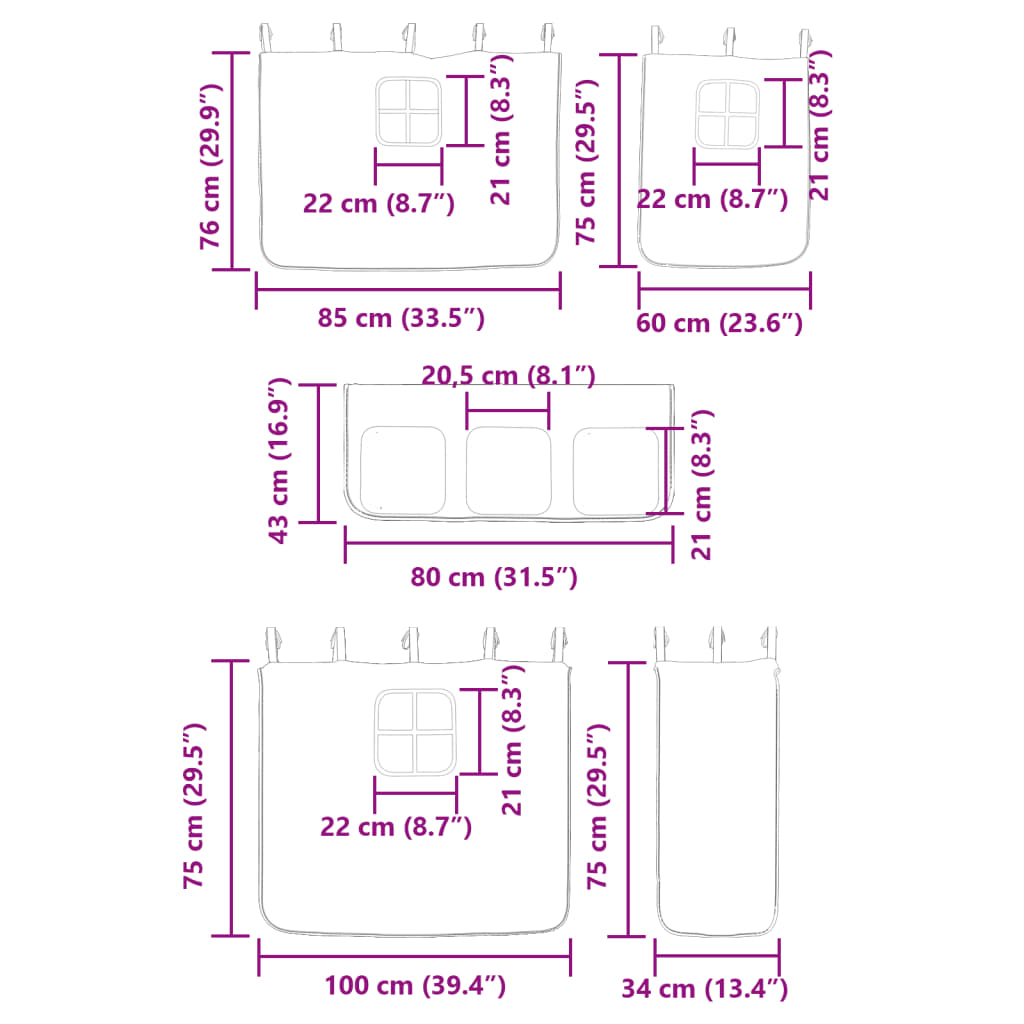 vidaXL Κουκέτα με Κουρτίνες Λευκό/Μαύρο 75x190 εκ. Μασίφ Ξύλο Πεύκου