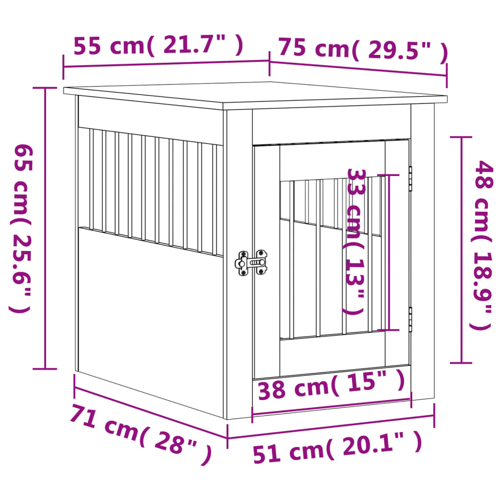 vidaXL Κλουβί Σκύλου Γκρι Σκυροδεμ. 55x75x65 εκ. από Επεξεργ. Ξύλο