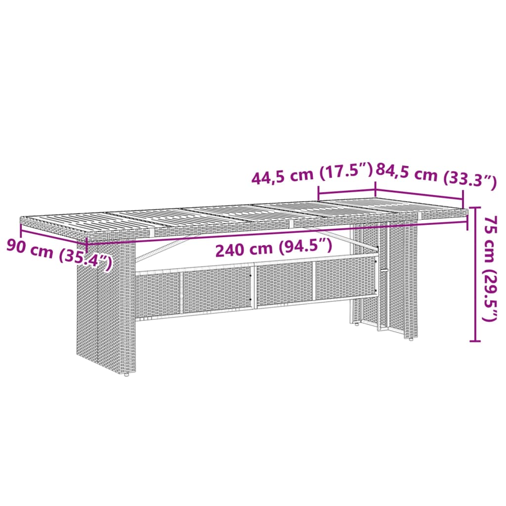 vidaXL Τραπέζι Κήπου με Γυάλινη Επιφάνεια Γκρι 240x90x75 εκ Συνθ Ρατάν