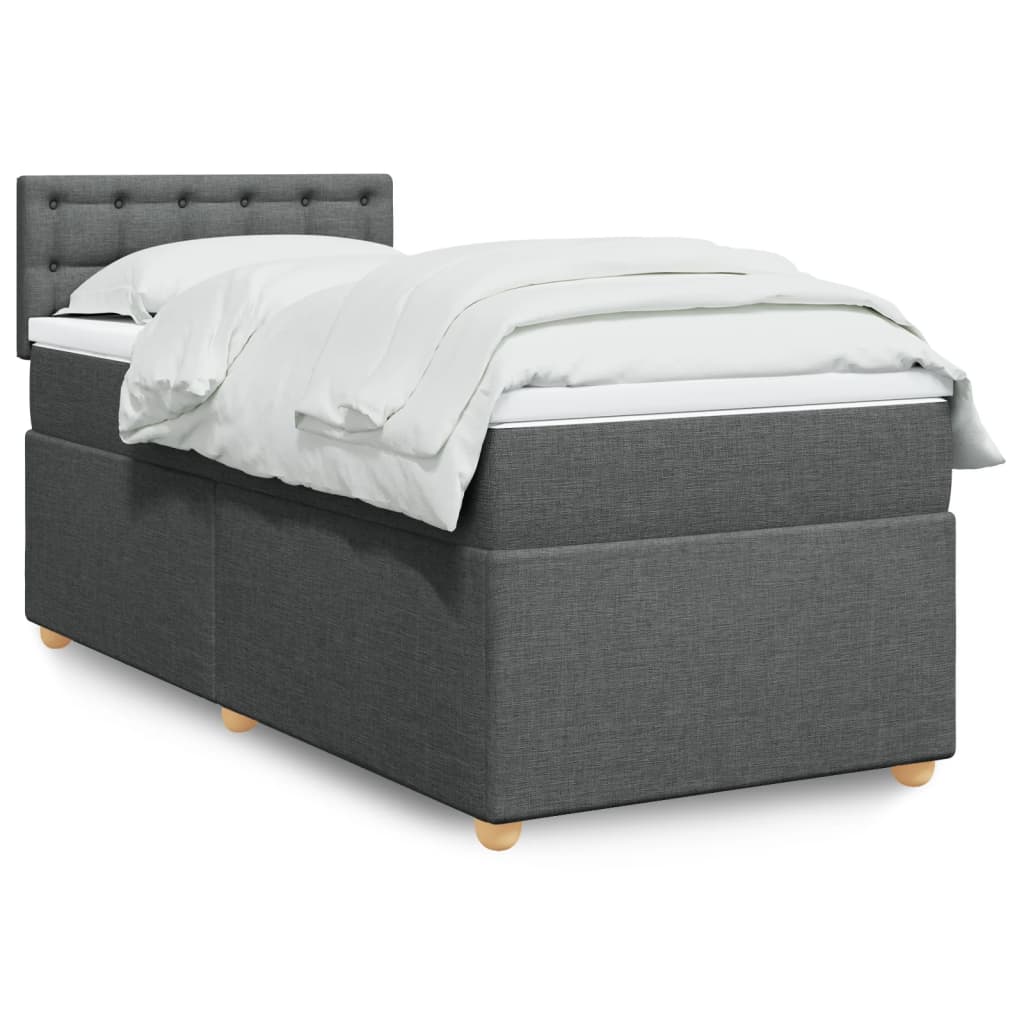 vidaXL Κρεβάτι Boxspring με Στρώμα Σκούρο Γκρι 90x190 εκ. Υφασμάτινο