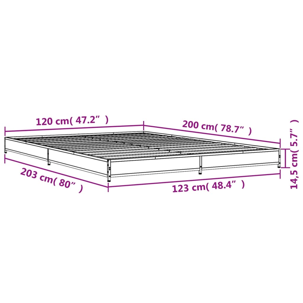 vidaXL Πλαίσιο Κρεβατιού Καπνιστή Δρυς 120x200εκ. Επεξ. Ξύλο & Μέταλλο