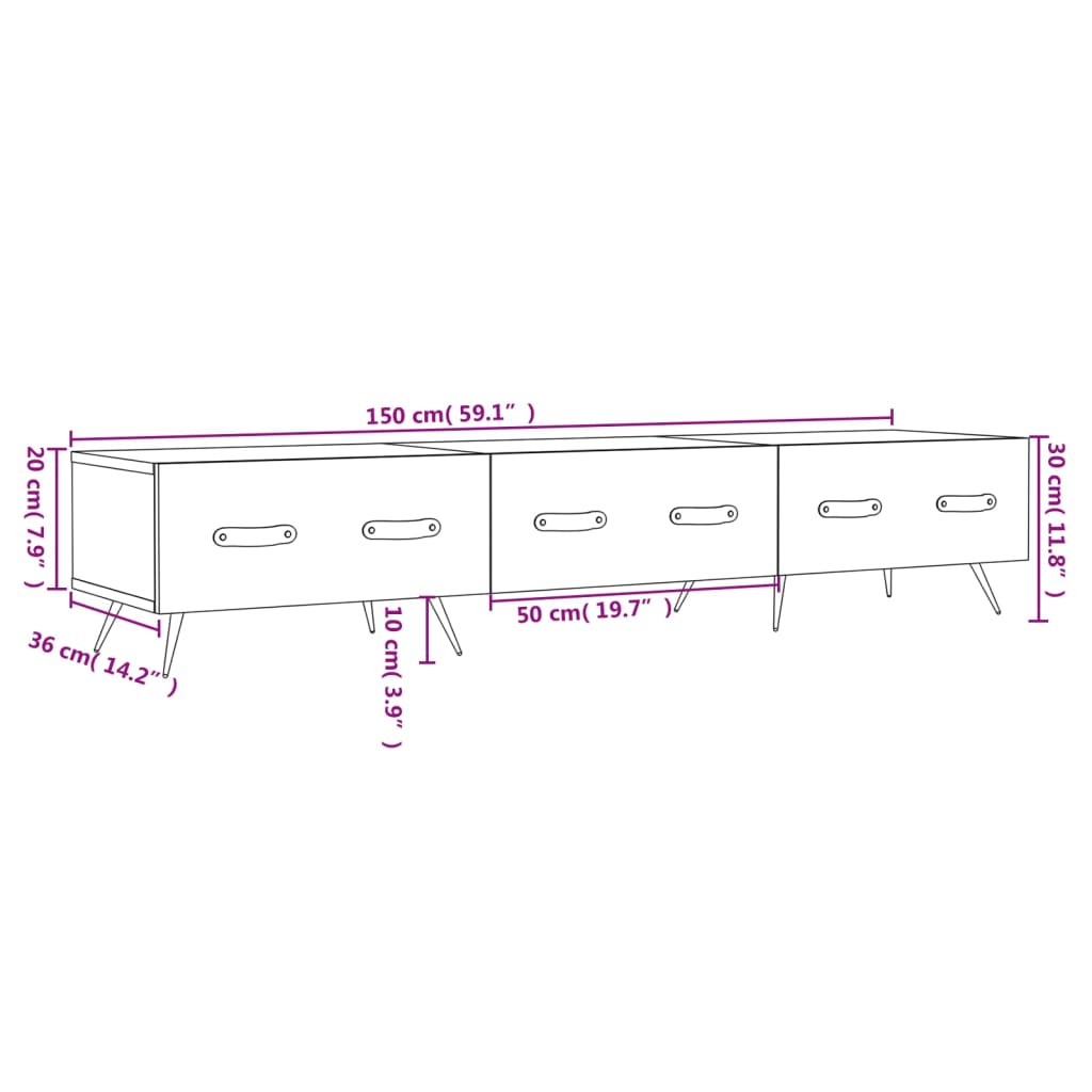 vidaXL Έπιπλο Τηλεόρασης Γκρι Σκυροδέματος 150x36x30 εκ. Επεξ. Ξύλο