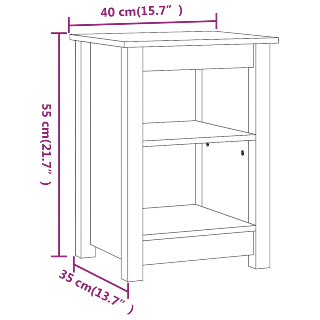 vidaXL Κομοδίνα 2 τεμ. Μαύρα 40x35x55 εκ. από Μασίφ Ξύλο Πεύκου