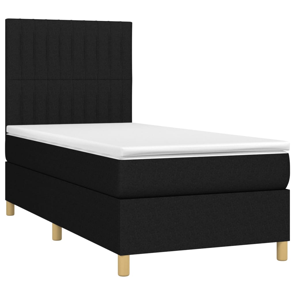 vidaXL Κρεβάτι Boxspring με Στρώμα Μαύρο 90x190 εκ.Υφασμάτινο