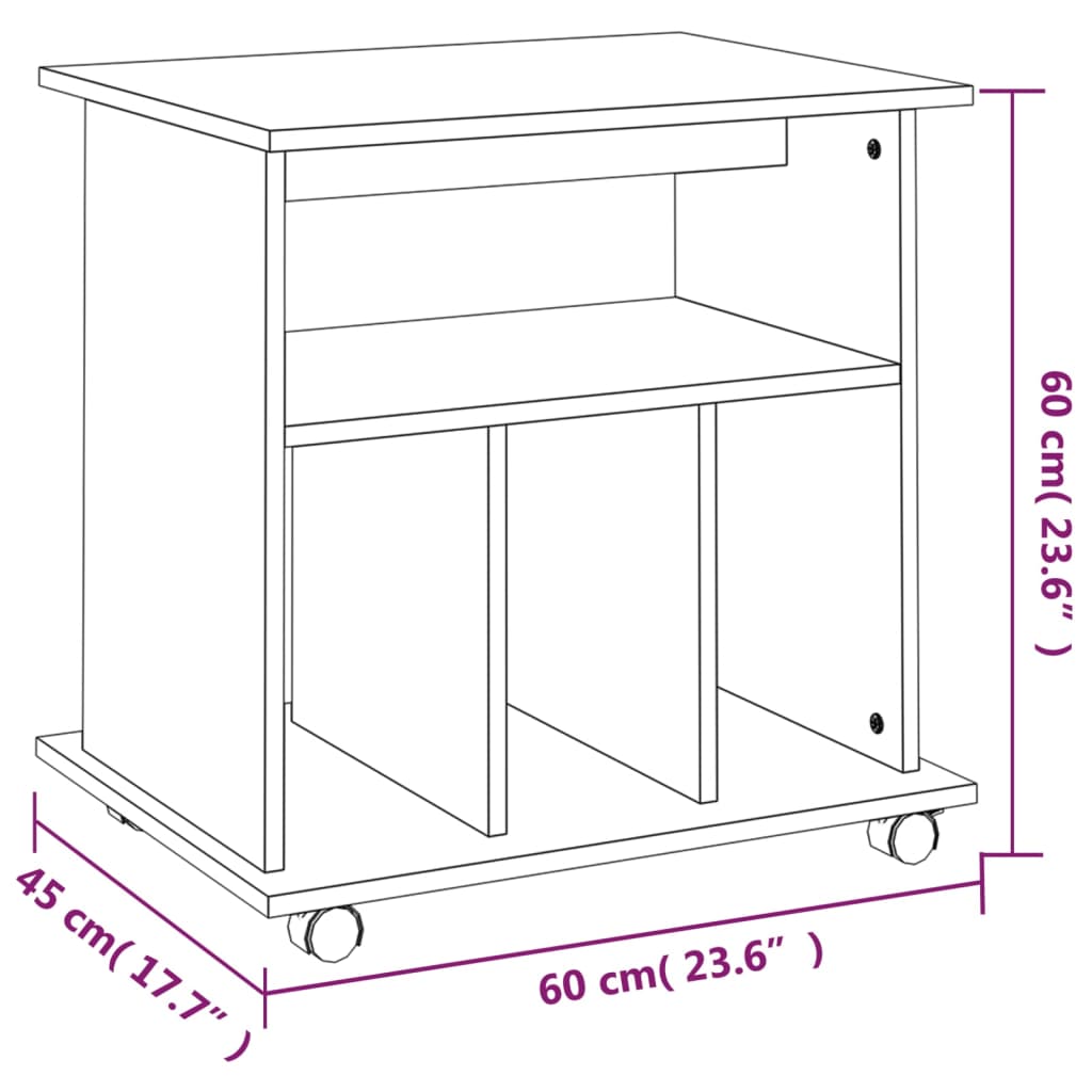 vidaXL Ντουλάπι Με Ροδάκια Καπνιστή Δρυς 60 x 45 x 60 εκ. Επεξ. Ξύλο