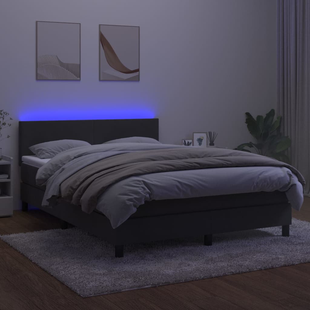 vidaXL Κρεβάτι Boxspring με Στρώμα & LED Σκ. Γκρι 140x190εκ. Βελούδινο