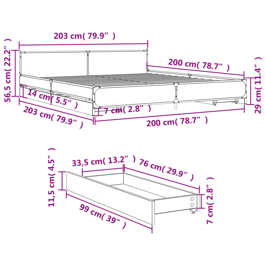 vidaXL Πλαίσιο Κρεβατιού με συρτάρια Sonoma Δρυς 200x200εκ. Επεξ. Ξύλο