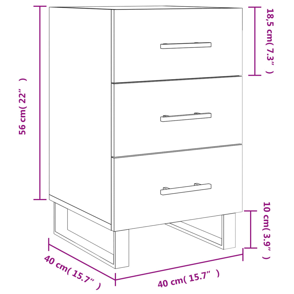 vidaXL Κομοδίνο Γυαλ. Λευκό 40 x 40 x 66 εκ. από Επεξεργασμένο Ξύλο