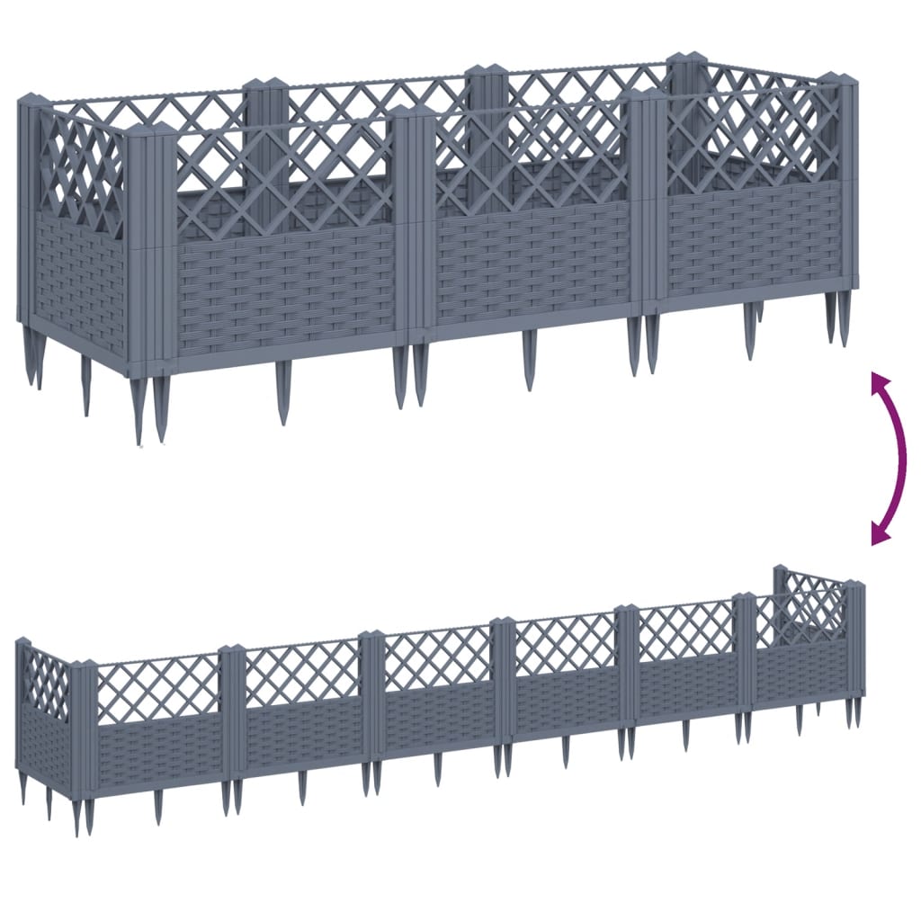 vidaXL Ζαρντινιέρα με Πασσάλους Γκρι 123,5x43,5x43,5εκ. Πολυπροπυλένιο