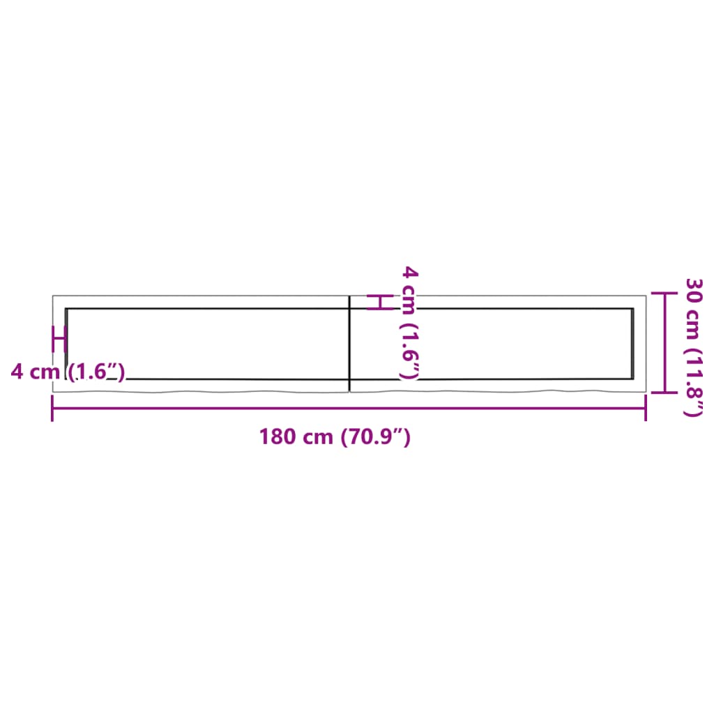 vidaXL Επιφάνεια Τραπεζιού 180x40x(2-6)εκ Ακατέργαστο Μασίφ Ξύλο Δρυός