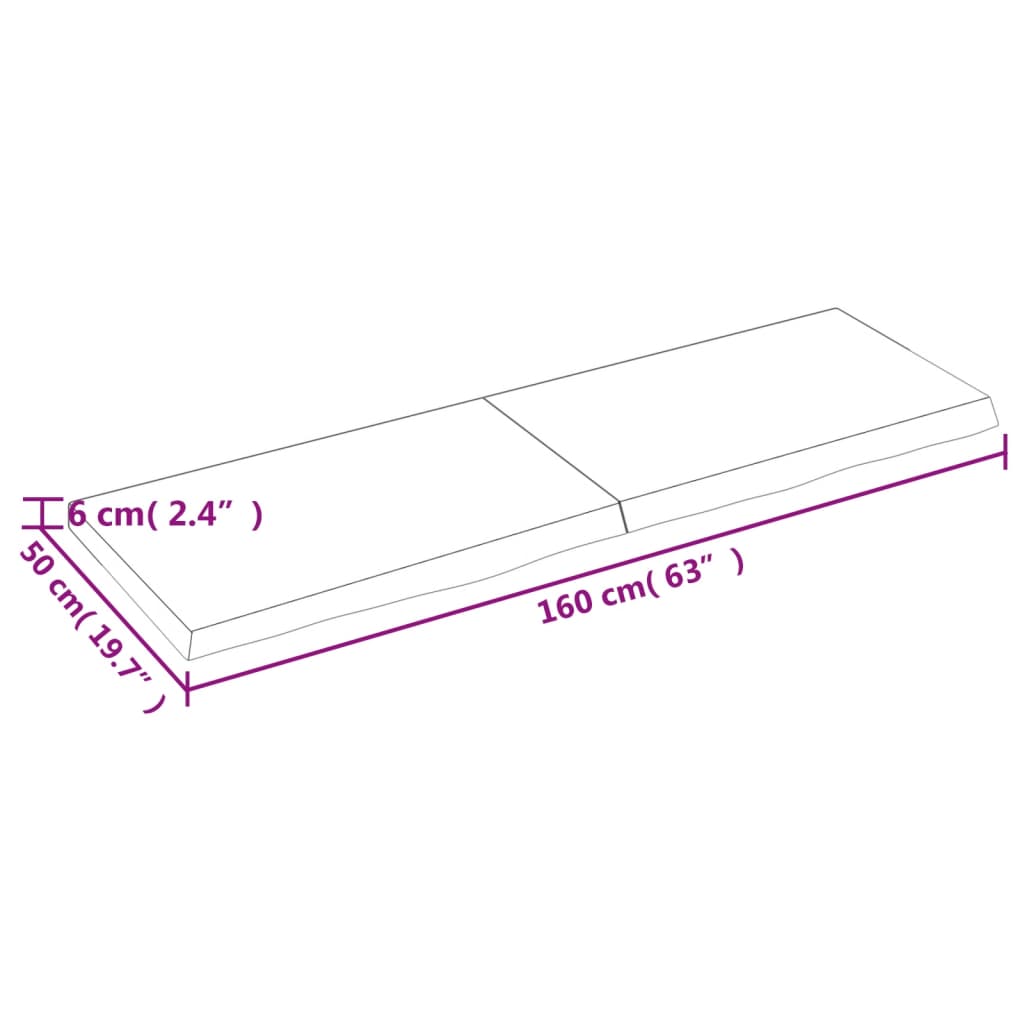 vidaXL Επιφ Τραπεζιού Αν Καφέ 160x50x(2-6)εκ. Επεξ. Μασίφ Ξύλο Δρυός