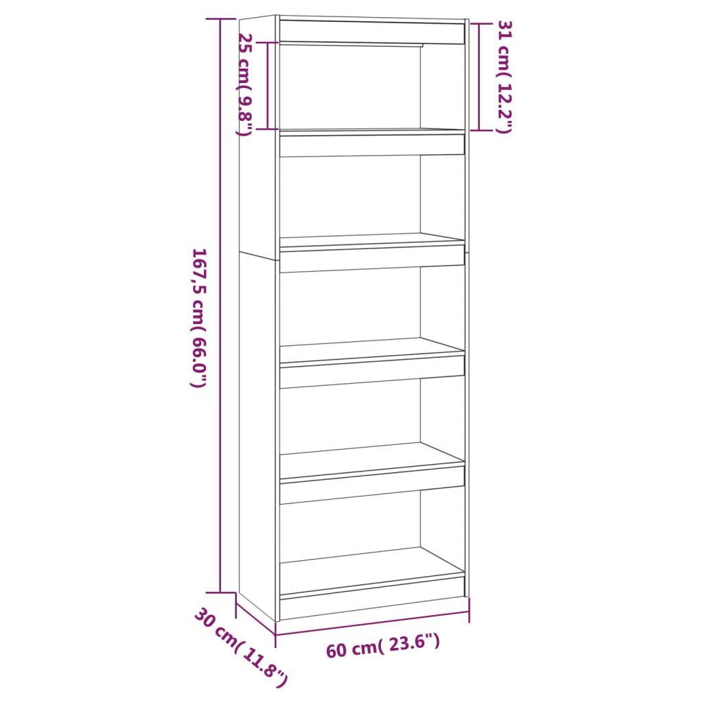 vidaXL Βιβλιοθήκη/Διαχωριστικό Χώρου Μελί 60x30x167,5 εκ. Ξύλο Πεύκου