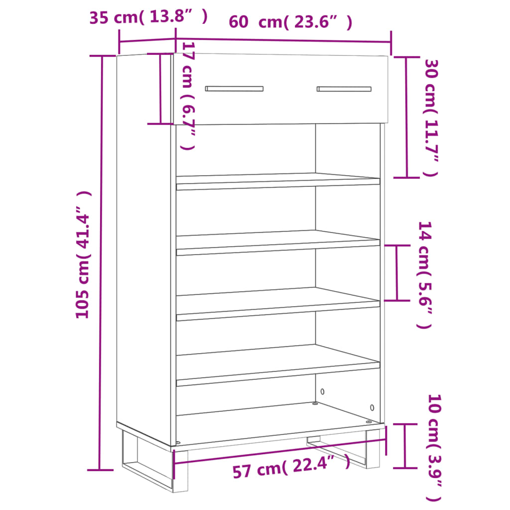 vidaXL Παπουτσοθήκη Καπνιστή Δρυς 60 x 35 x 105εκ. από Επεξεργ. Ξύλο