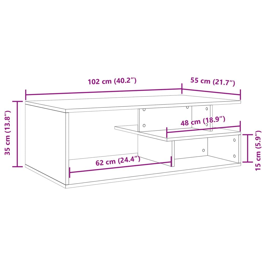 vidaXL Τραπεζάκι Σαλονιού Μαύρο 102x55x35 εκ. από Επεξεργασμένο Ξύλο