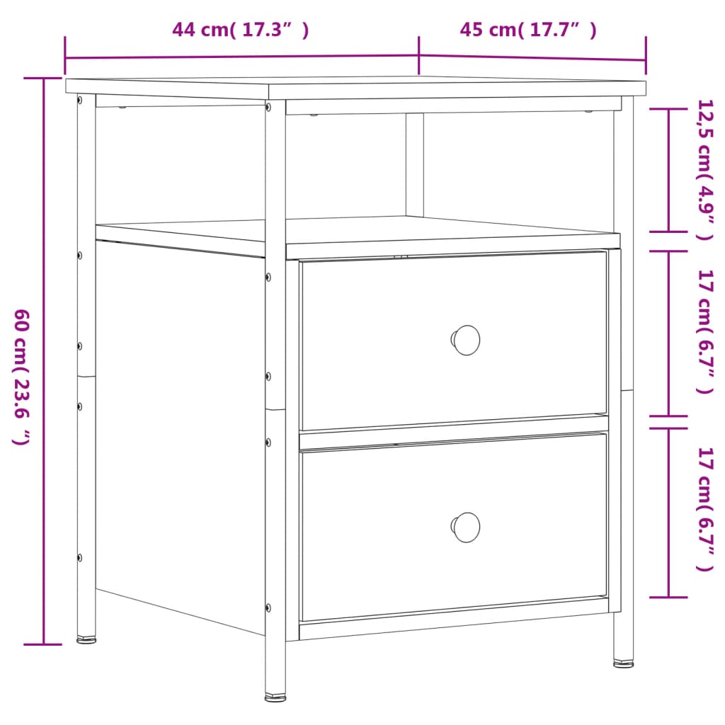 vidaXL Κομοδίνα 2 τεμ. Καφέ Δρυς 44 x 45 x 60 εκ. από Επεξεργ. Ξύλο