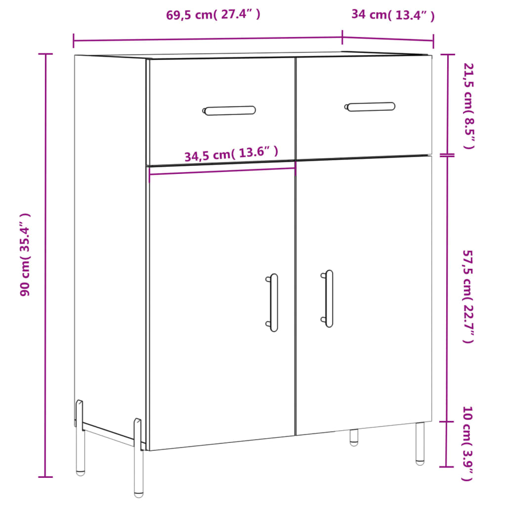 vidaXL Ντουλάπι Γυαλιστερό Λευκό 69,5x34x90 εκ. Επεξεργασμένο Ξύλο