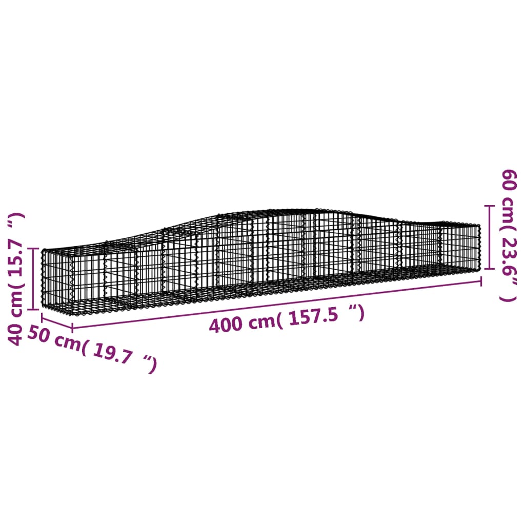 vidaXL Συρματοκιβώτια Τοξωτά 2 τεμ. 400x50x40/60 εκ. Γαλβαν. Ατσάλι