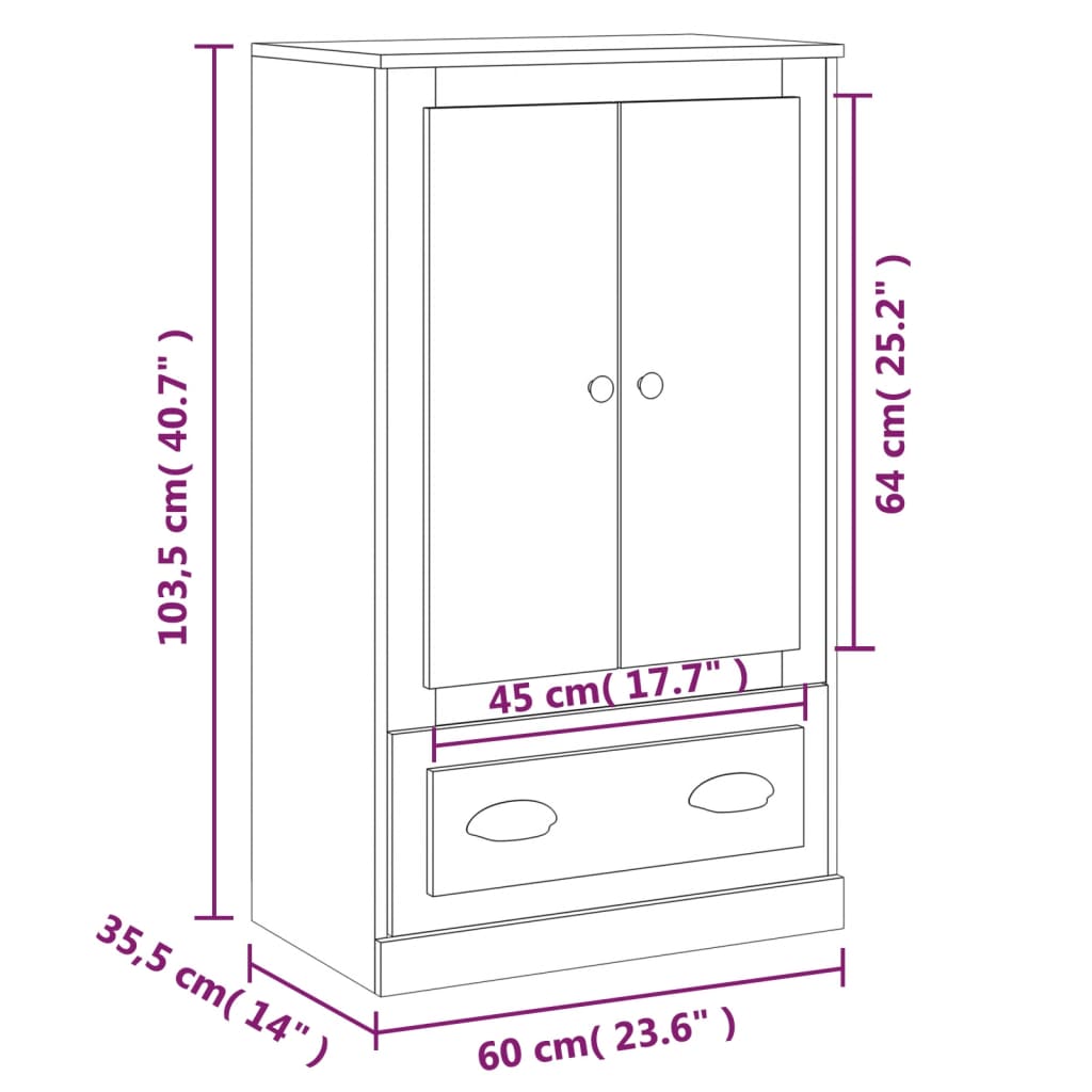 vidaXL Ντουλάπι Γυαλ. Λευκό 60x35,5x103,5 εκ. από Επεξεργασμένο Ξύλο