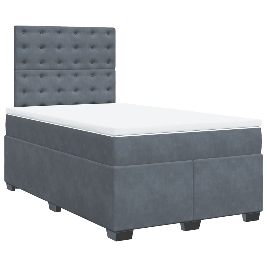 vidaXL Κρεβάτι Boxspring με Στρώμα Σκούρο Γκρι 120x190 εκ. Βελούδινο