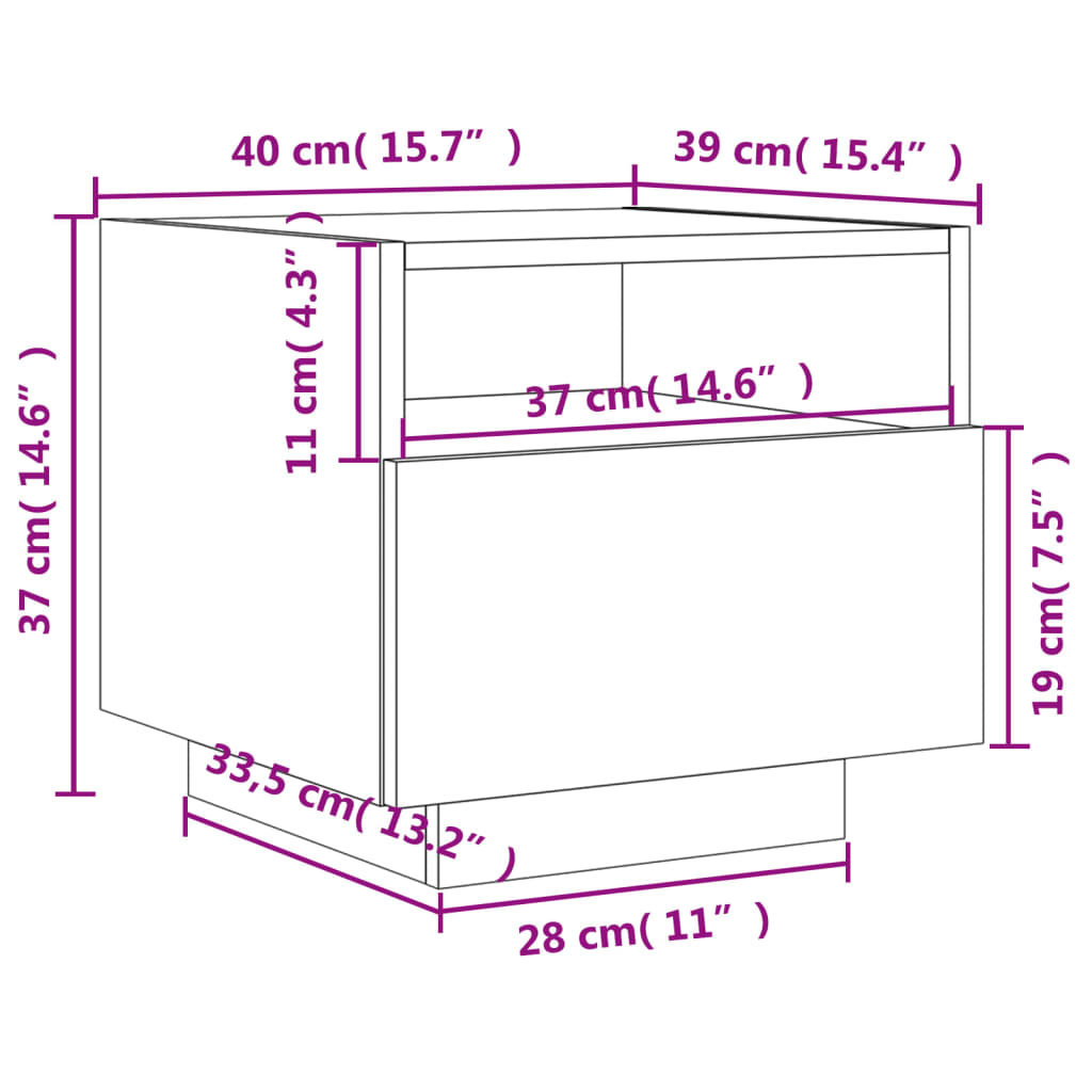 vidaXL Κομοδίνο με Φώτα LED Γκρι Sonoma 40 x 39 x 37 εκ.