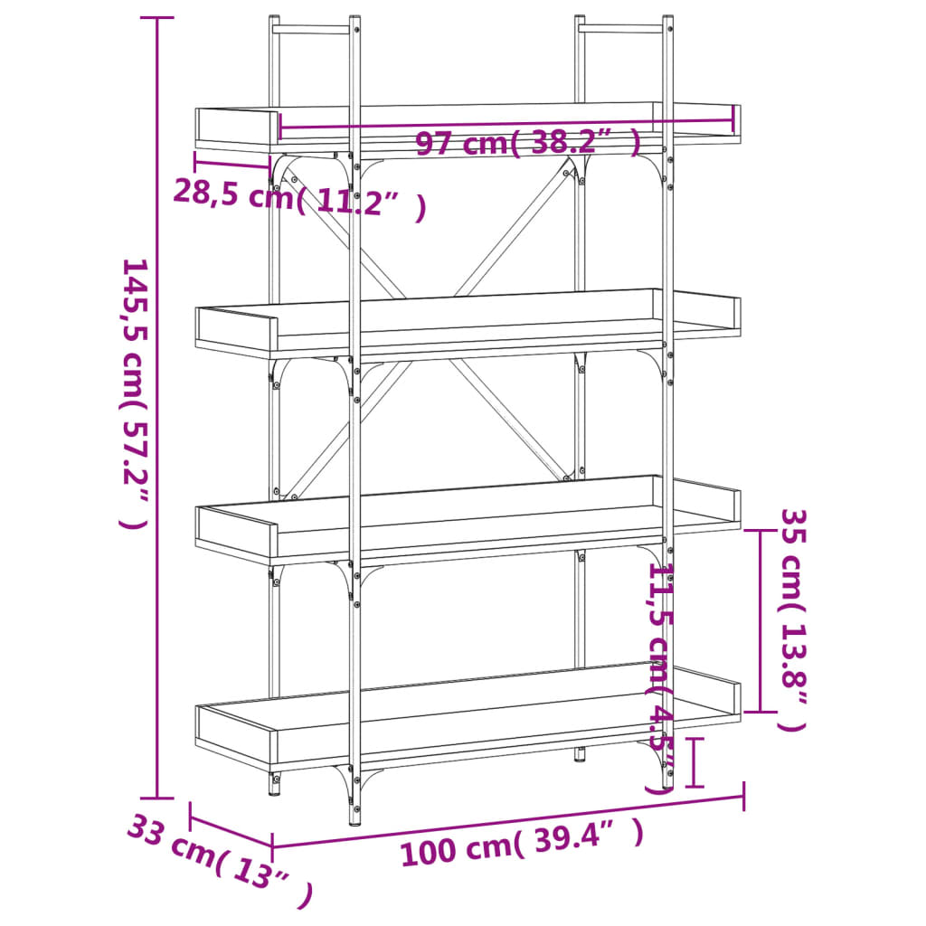 vidaXL Βιβλιοθήκη 4 Επιπέδων Sonoma Δρυς 100x33x145,5εκ. Επεξεργ. Ξύλο