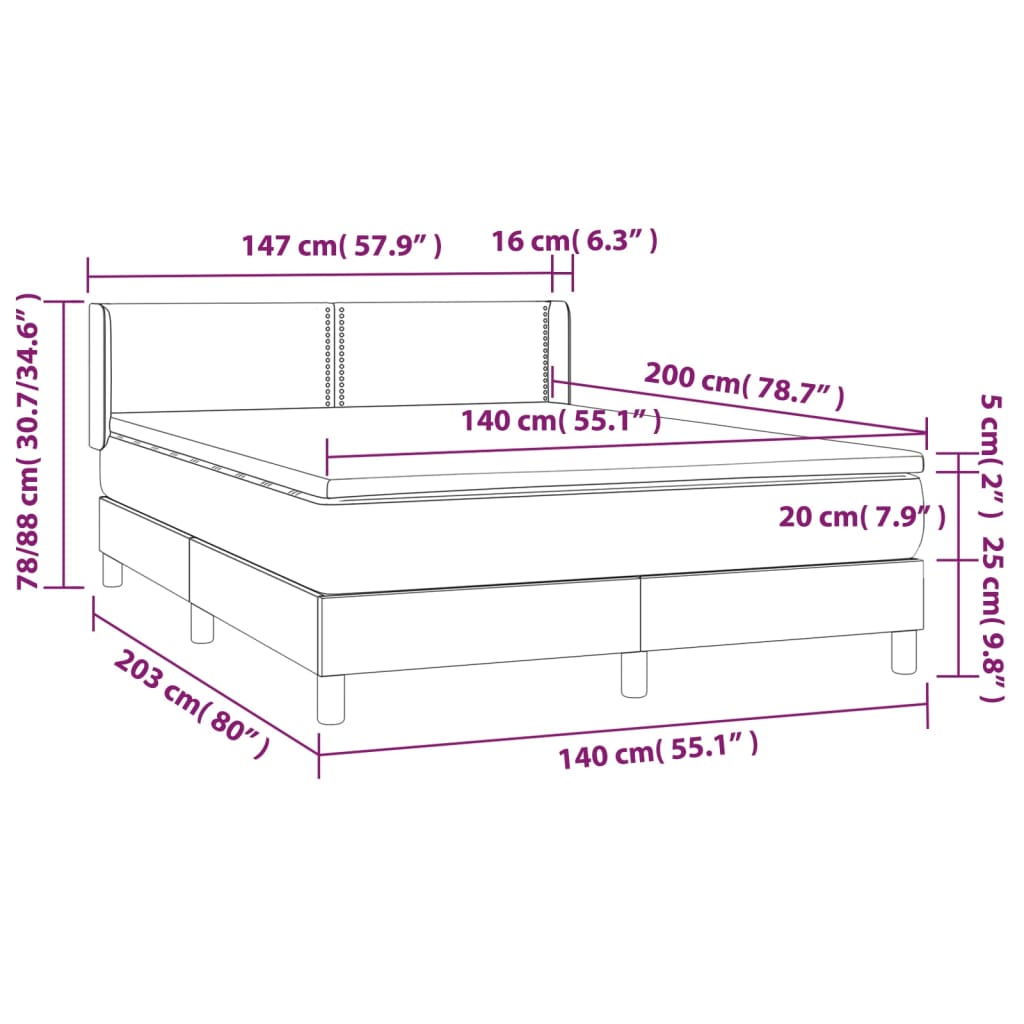 vidaXL Κρεβάτι Boxspring με Στρώμα Μαύρο 140x200εκ.από Συνθετικό Δέρμα