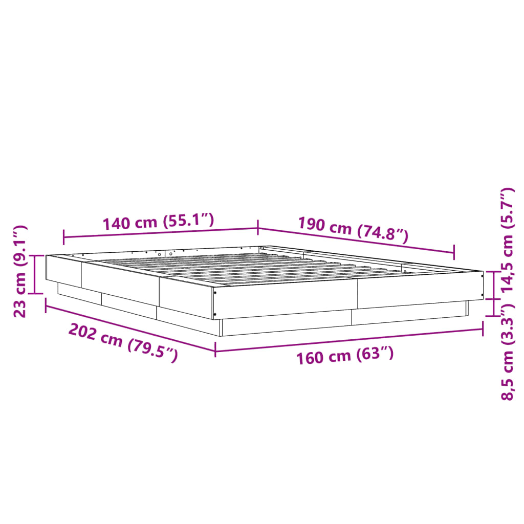 vidaXL Πλαίσιο Κρεβατιού Μαύρο 140 x 190 εκ. Επεξεργασμένο Ξύλο