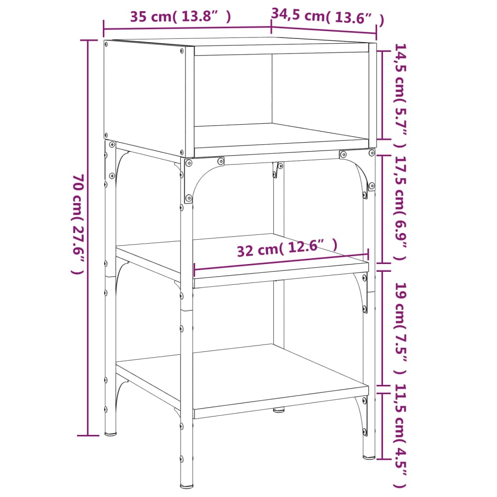 vidaXL Κομοδίνα 2 τεμ Καπνιστή Δρυς 35x34,5x70 εκ. Επεξεργασμένο Ξύλο